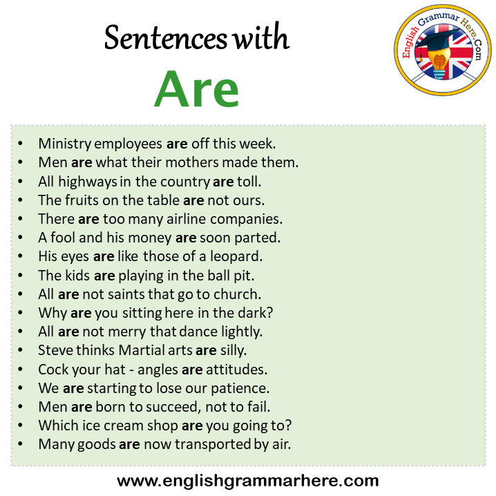 Sentences with Are, Are in a Sentence in English, Sentences For Are
