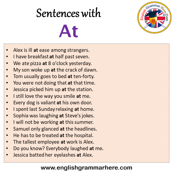 Sentences with At, At in a Sentence in English, Sentences For At