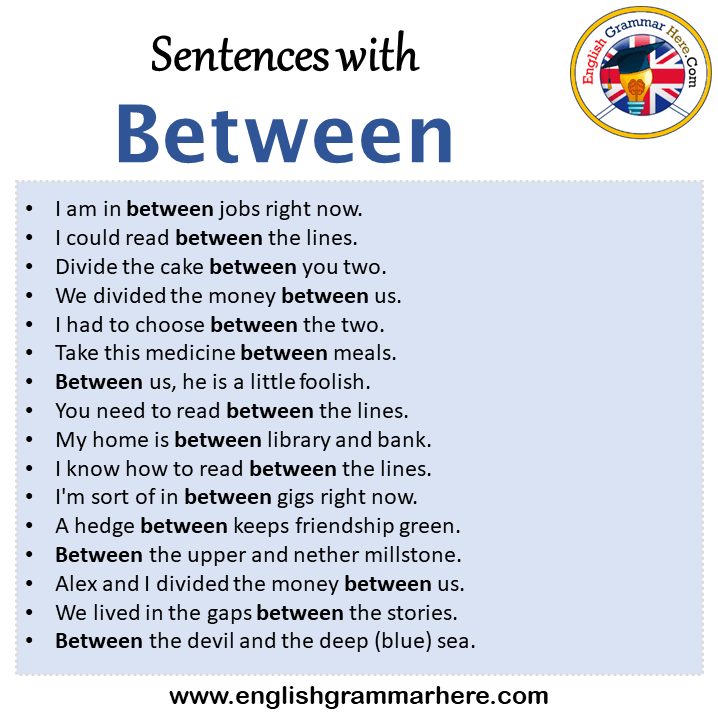 Sentences with Between, Between in a Sentence in English, Sentences For Between