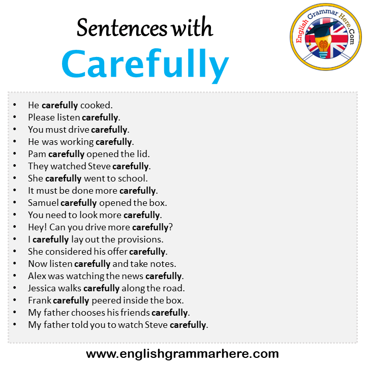 Sentences with Carefully, Carefully in a Sentence in English, Sentences For Carefully
