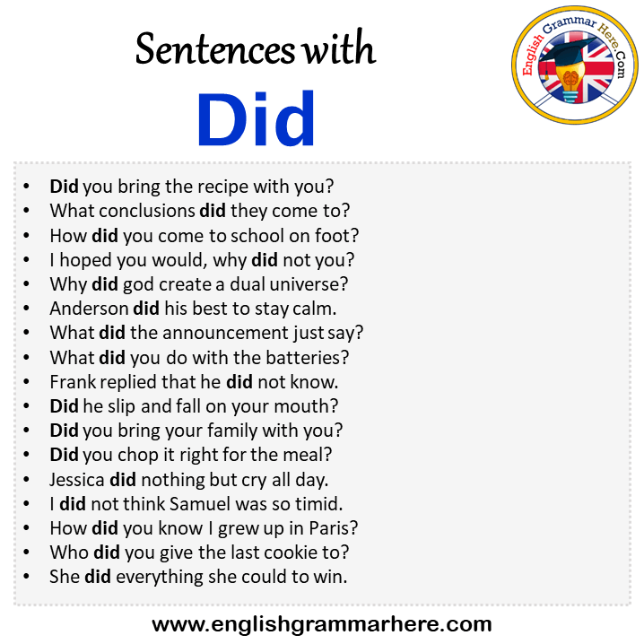 Sentences with Did, Did in a Sentence in English, Sentences For Did