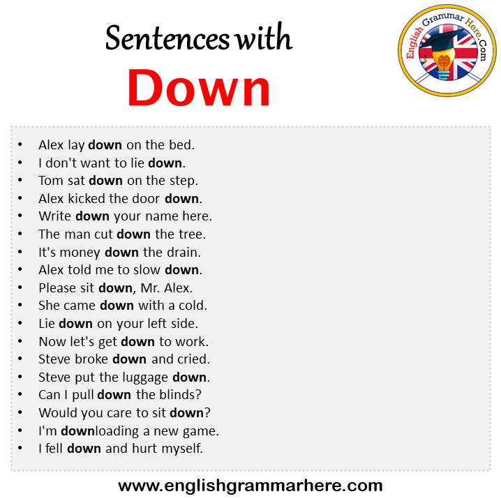 Sentences with Down, Down in a Sentence in English, Sentences For Down