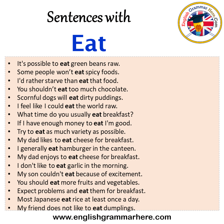 Sentences with Eat, Eat in a Sentence in English, Sentences For Eat