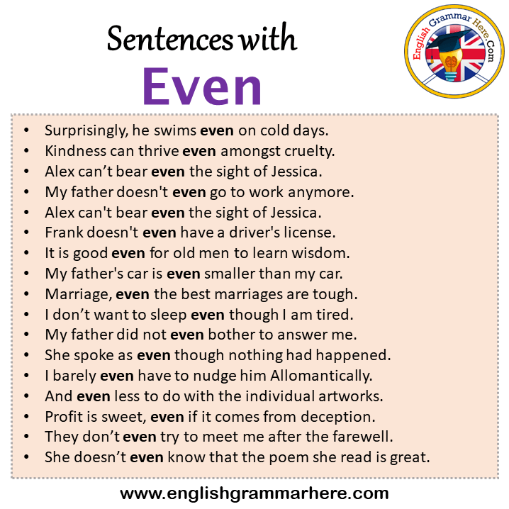 Sentences with Even, Even in a Sentence in English, Sentences For Even