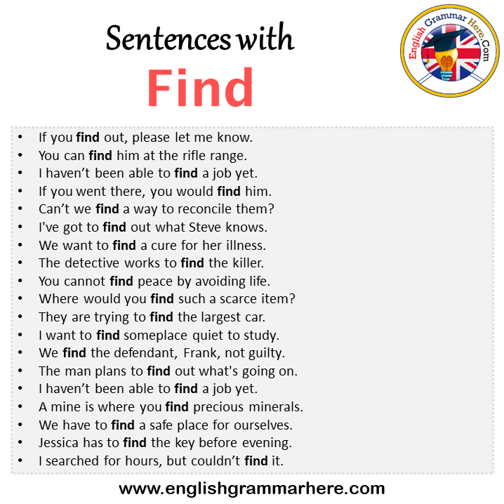 Sentences with Find, Find in a Sentence in English, Sentences For Find
