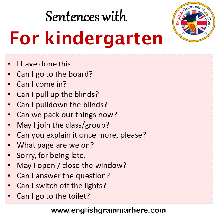 Sentences With For Kindergarten For Kindergarten In A Sentence In