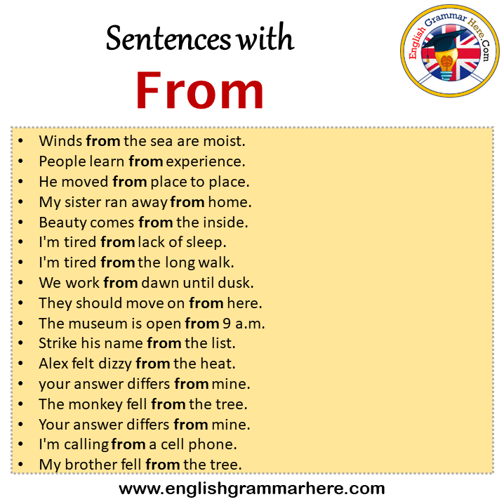 Sentences with From, From in a Sentence in English, Sentences For From