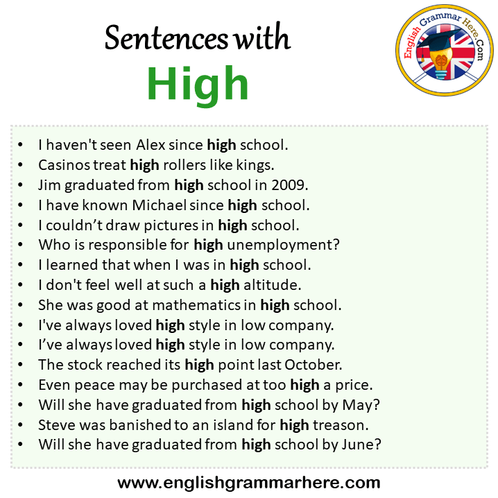 Sentences with High, High in a Sentence in English, Sentences For High