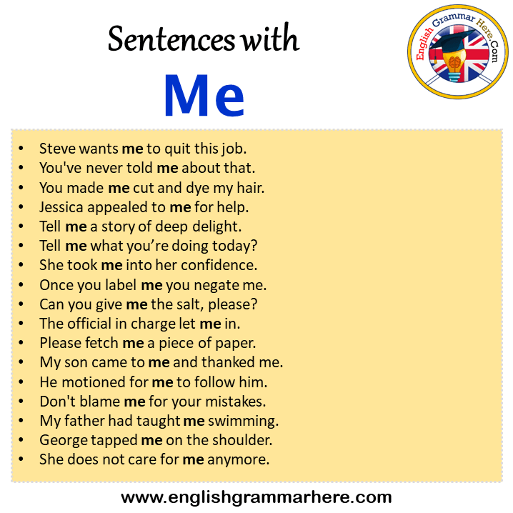 Sentences with Me, Me in a Sentence in English, Sentences For Me