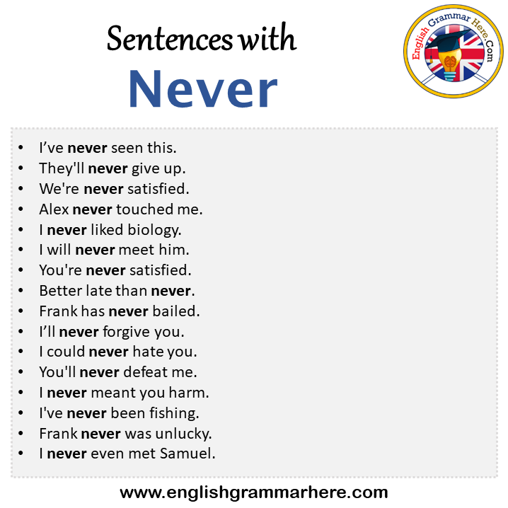 Sentences with Never, Never in a Sentence in English, Sentences For Never