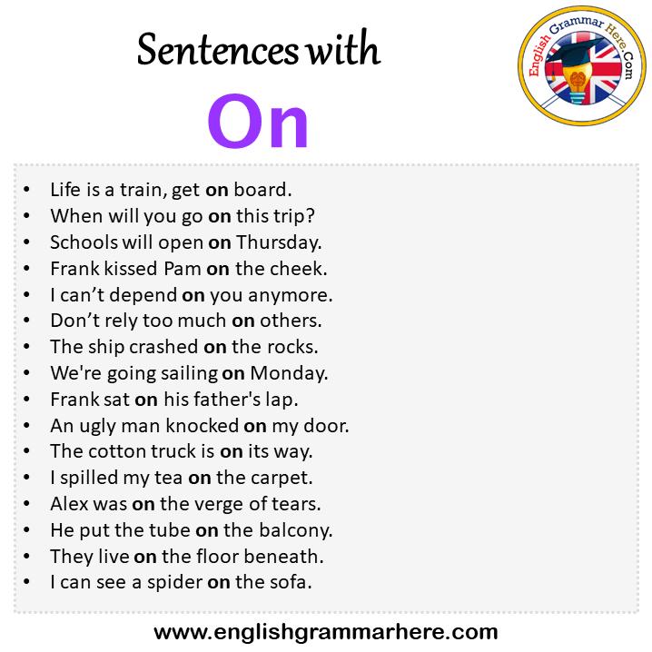 Sentences with On, On in a Sentence in English, Sentences For On