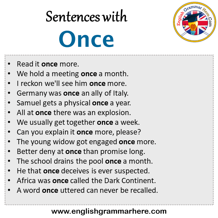 Sentences with Once, Once in a Sentence in English, Sentences For Once