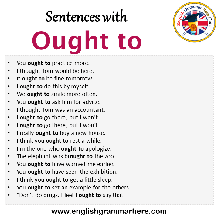 Sentences with Ought to, Ought to in a Sentence in English, Sentences For Ought to
