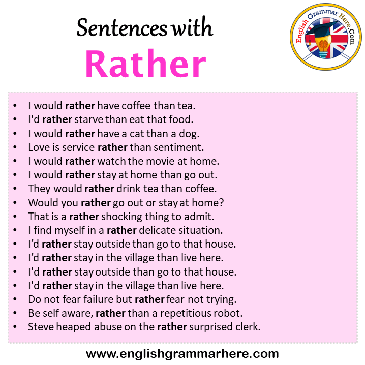 Sentences with Rather, Rather in a Sentence in English, Sentences For Rather