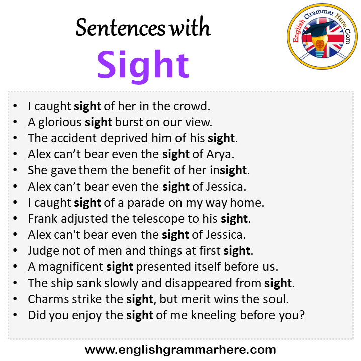 Sentences with Sight, Sight in a Sentence in English, Sentences For Sight