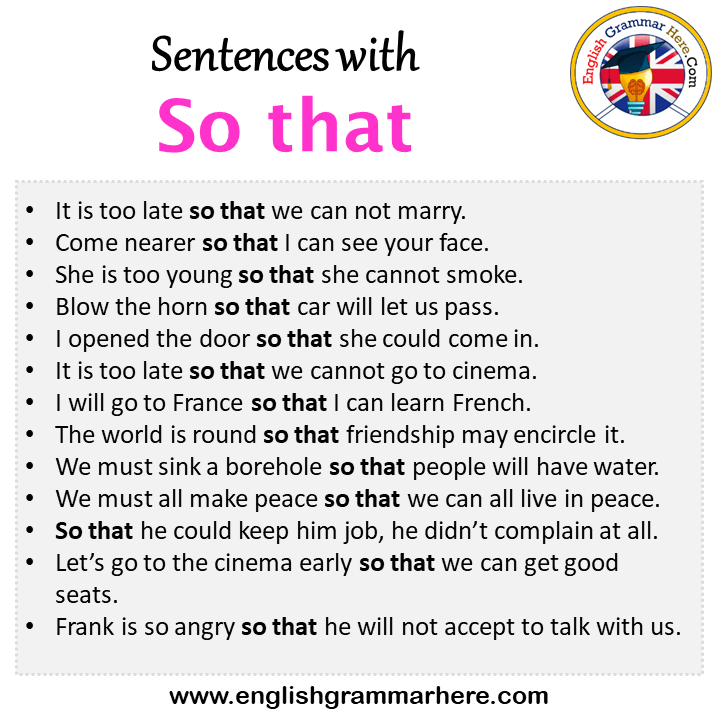 Sentences with So that, So that in a Sentence in English, Sentences For So that