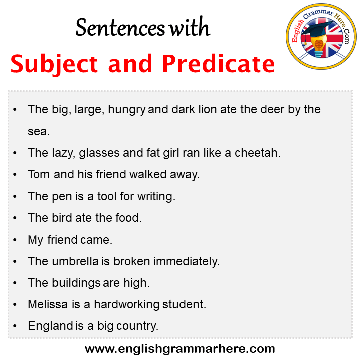 Sentences with Subject and Predicate, Subject and Predicate in a Sentence in English, Sentences For Subject and Predicate