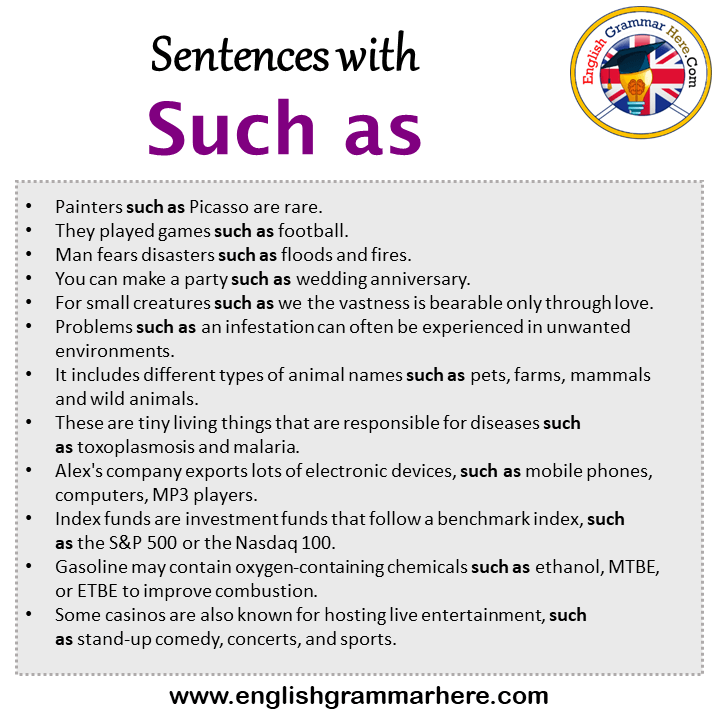 Sentences with Such as, Such as in a Sentence in English, Sentences For Such as