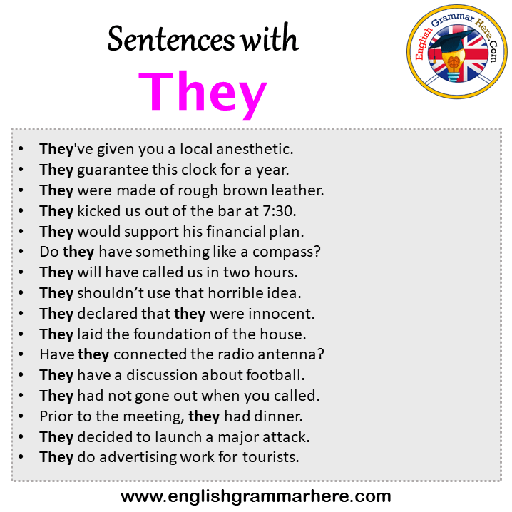 Sentences with They, They in a Sentence in English, Sentences For They