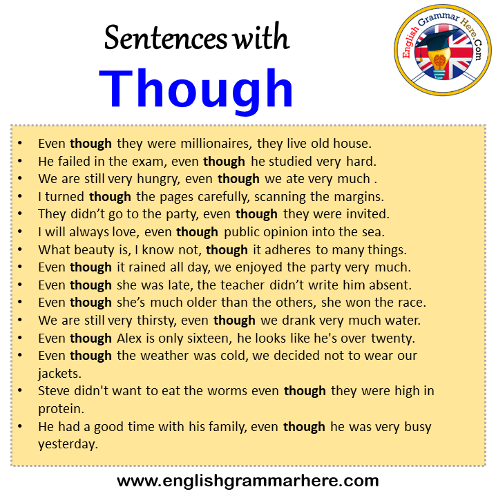 Sentences with Though, Though in a Sentence in English, Sentences For Though