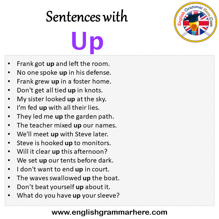 Sentences with Up, Up in a Sentence in English, Sentences For Up
