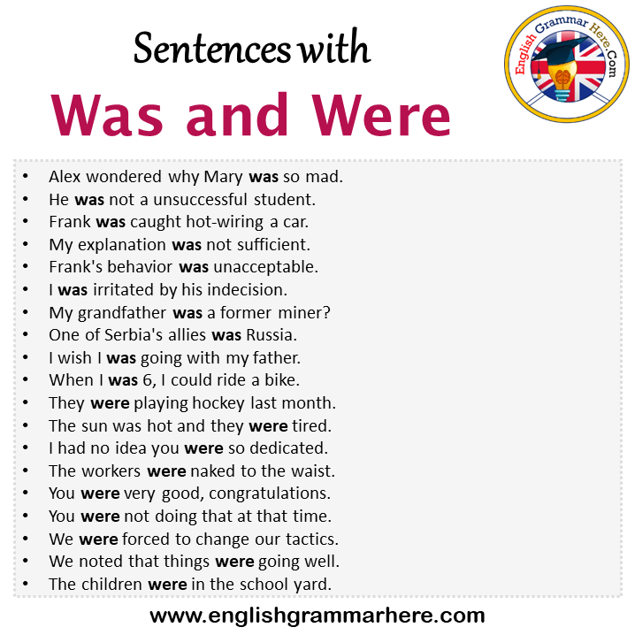 Sentences with Was and Were, Was and Were in a Sentence in English, Sentences For Was and Were