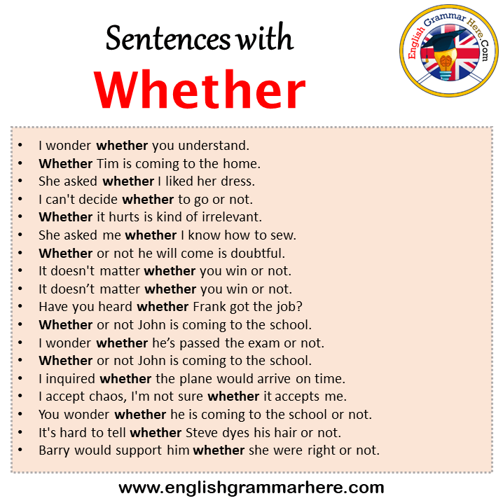 Sentences with Whether, Whether in a Sentence in English, Sentences For Whether