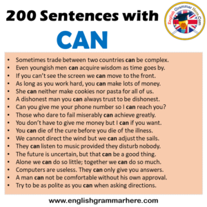 200 Modal Verb CAN Sentences Examples, CAN Sentences Examples ...