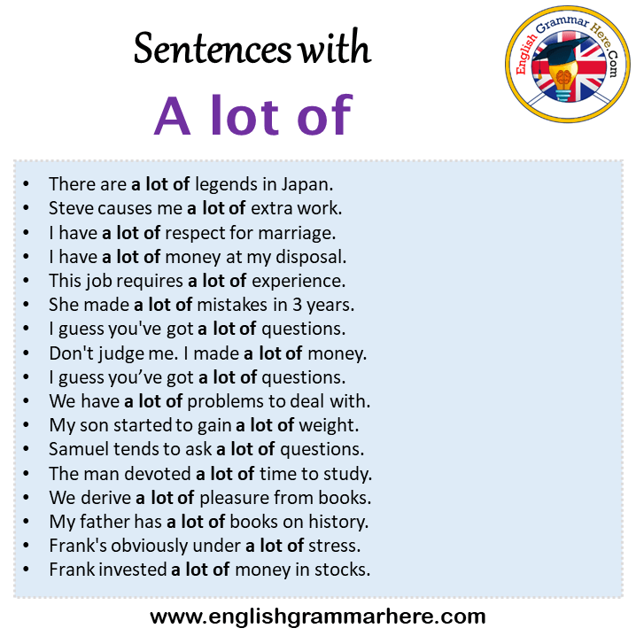 Sentences with A lot of, A lot of in a Sentence in English, Sentences For A lot of