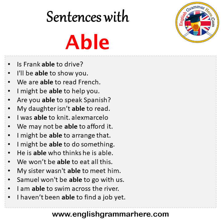 Sentences with Able, Able in a Sentence in English, Sentences For Able