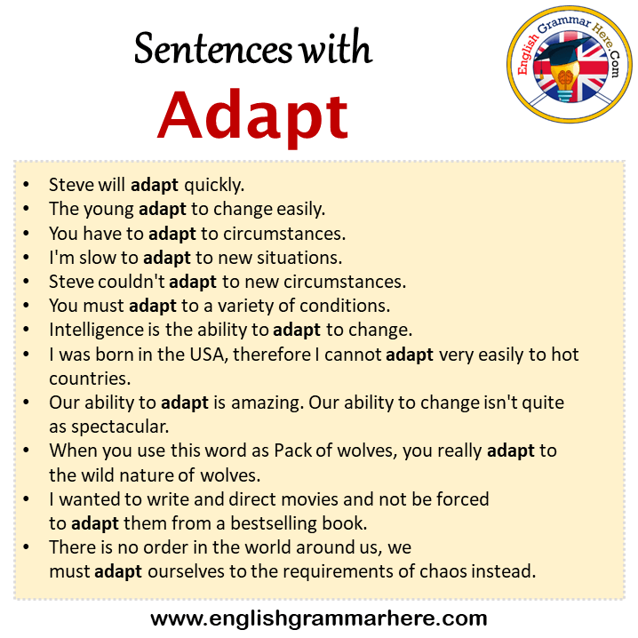 Sentences with Adapt, Adapt in a Sentence in English, Sentences For Adapt