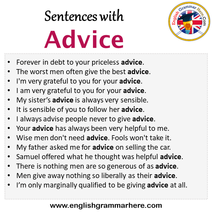 Sentences with Advice, Advice in a Sentence in English, Sentences For Advice