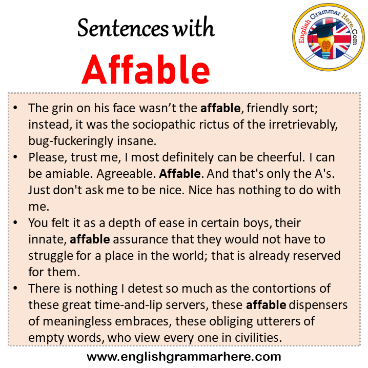 Sentences with Affable, Affable in a Sentence in English, Sentences For Affable