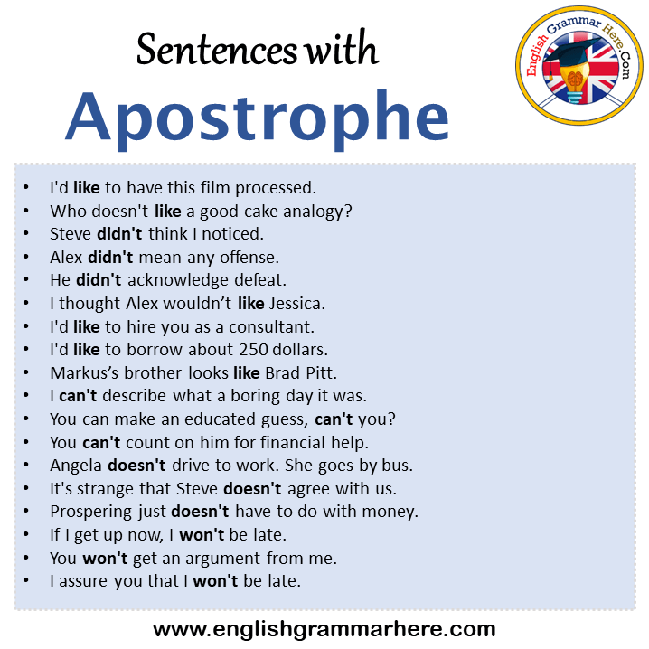 Sentences With Apostrophe Apostrophe In A Sentence In English Sentences For Apostrophe