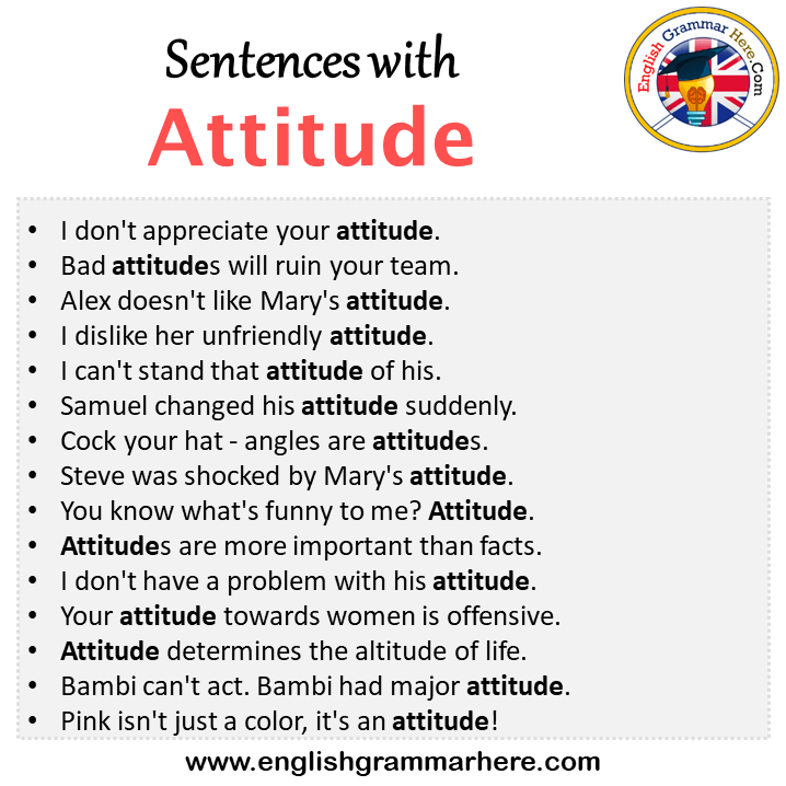 Sentences with Attitude, Attitude in a Sentence in English, Sentences For Attitude
