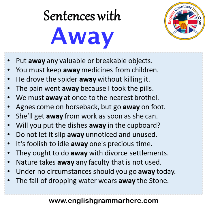 Sentences with Away, Away in a Sentence in English, Sentences For Away