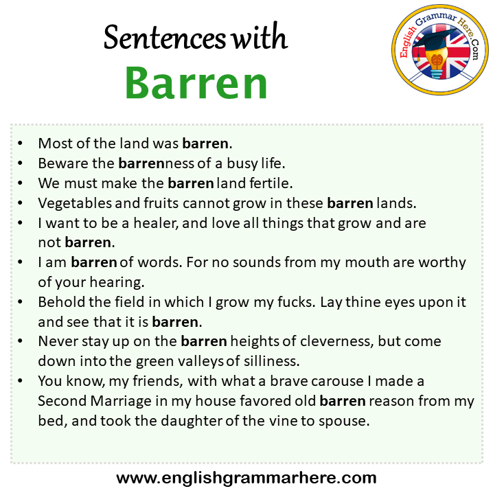 Sentences with Barren, Barren in a Sentence in English, Sentences For Barren
