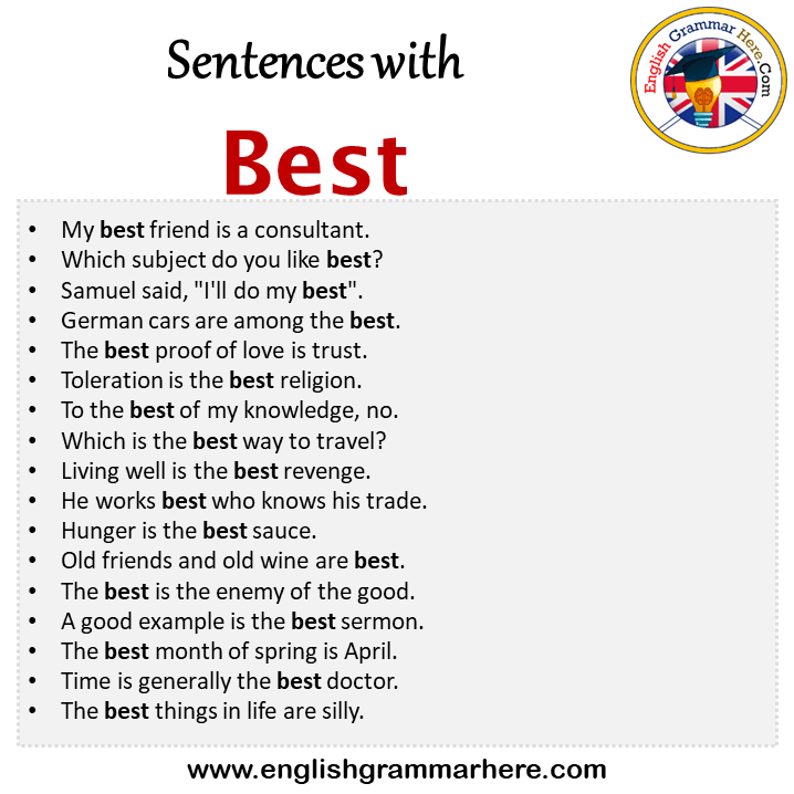 Sentences with Best, Best in a Sentence in English, Sentences For Best