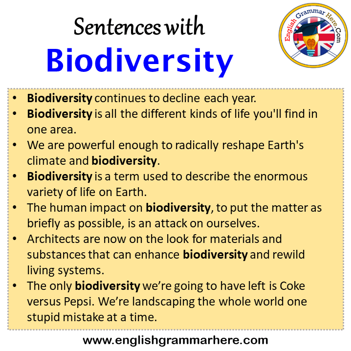 Sentences with Biodiversity, Biodiversity in a Sentence in English, Sentences For Biodiversity