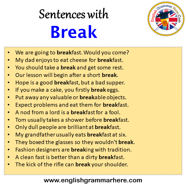 Sentences with Break, Break in a Sentence in English, Sentences For Break