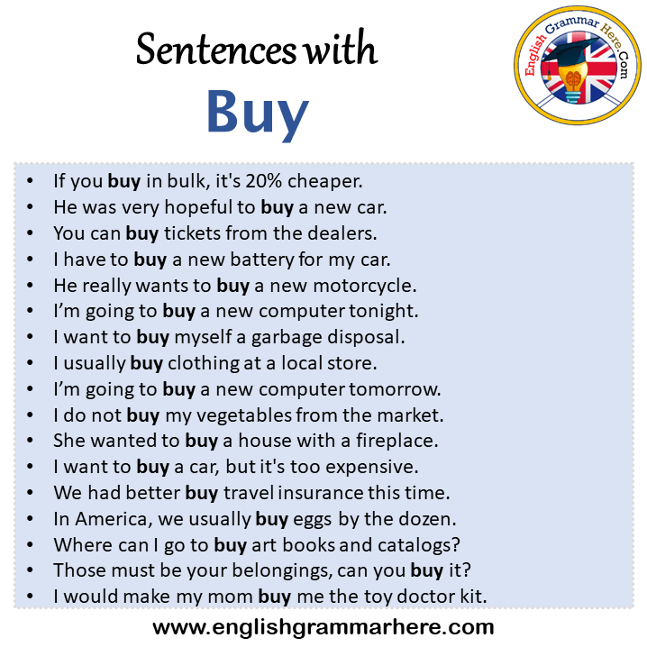 Sentences with Buy, Buy in a Sentence in English, Sentences For Buy