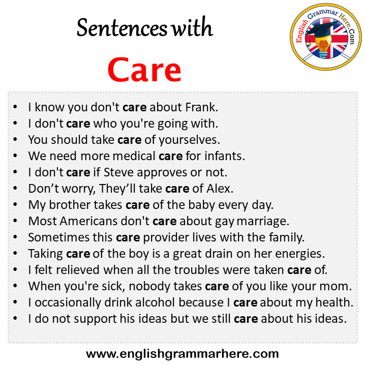 Sentences with Care, Care in a Sentence in English, Sentences For Care