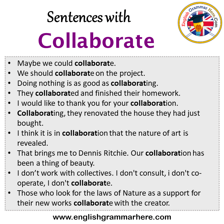 Sentences with Collaborate, Collaborate in a Sentence in English, Sentences For Collaborate