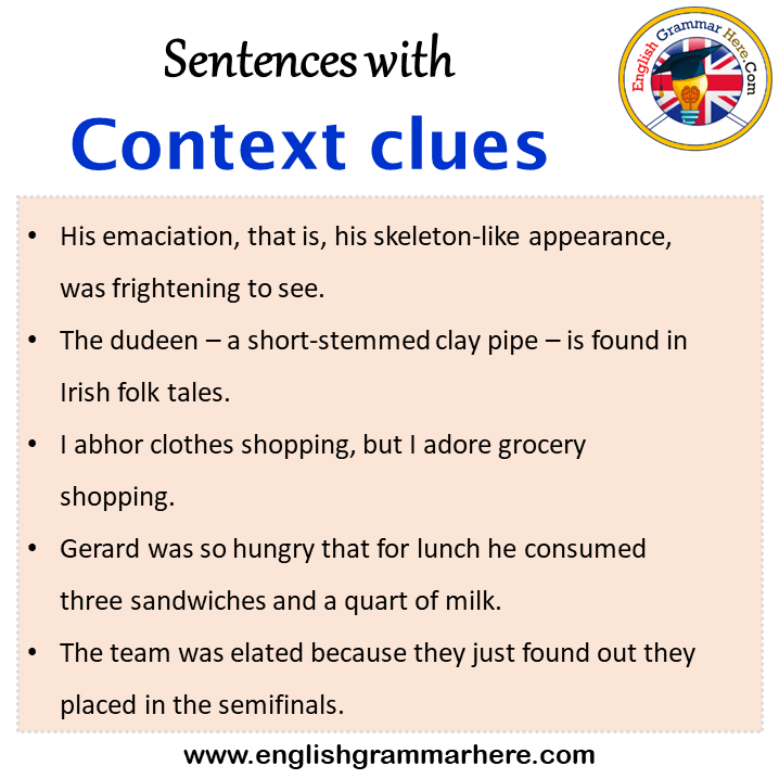 Sentences with Context clues, Context clues in a Sentence in English, Sentences For Context clues