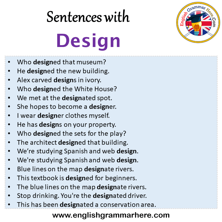 Sentences with Design, Design in a Sentence in English, Sentences For Design