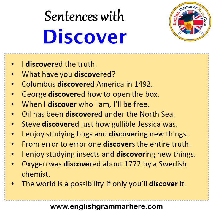 Sentences with Discover, Discover in a Sentence in English, Sentences For Discover