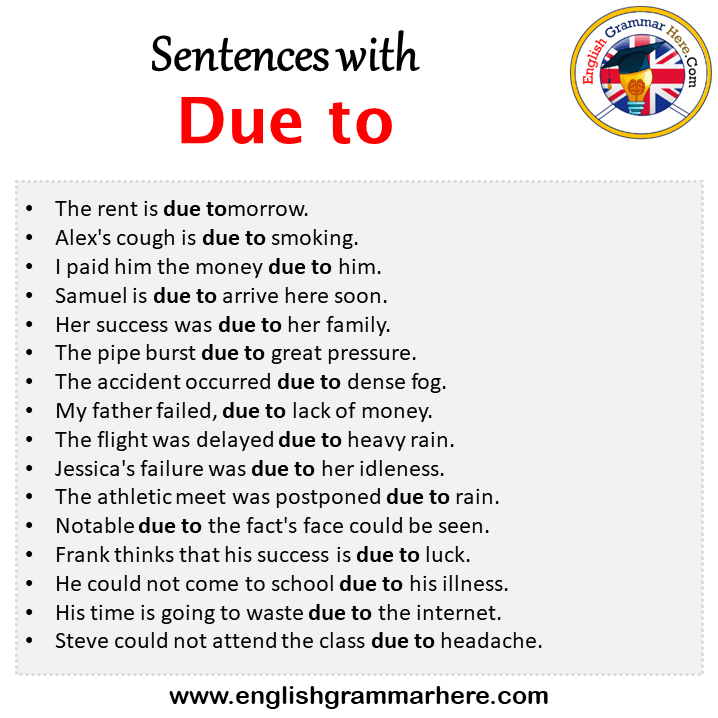 Sentences with Due to, Due to in a Sentence in English, Sentences For Due to