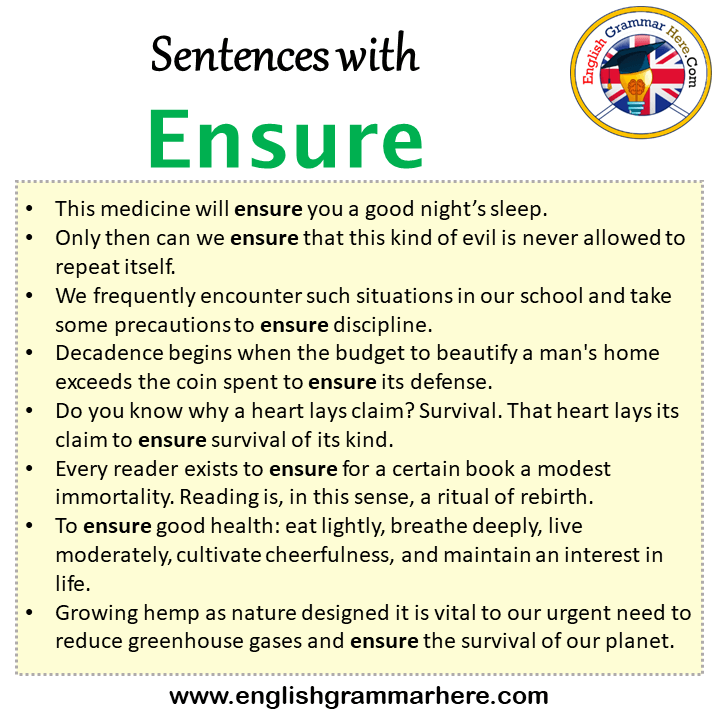 Sentences with Ensure, Ensure in a Sentence in English, Sentences For Ensure