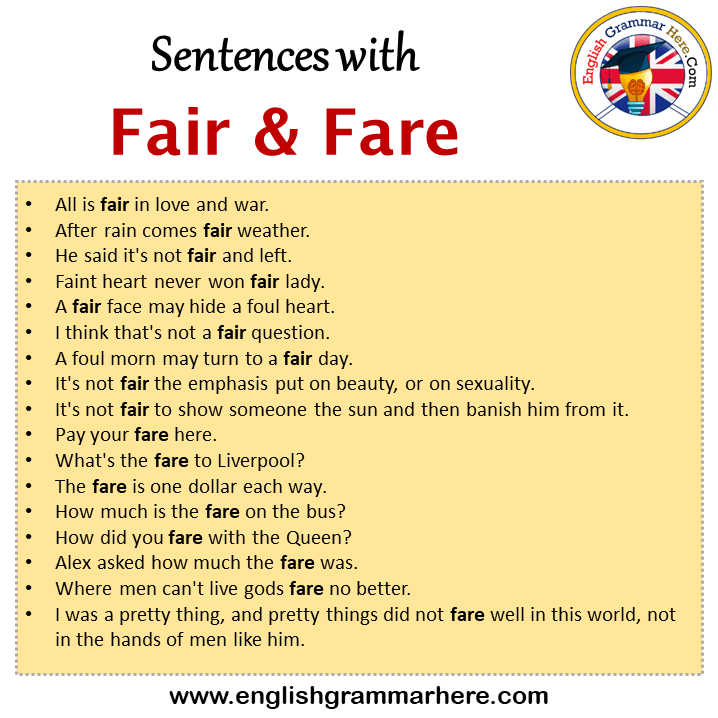 Sentences with Fair and Fare, Fair and Fare in a Sentence in English, Sentences For Fair and Fare