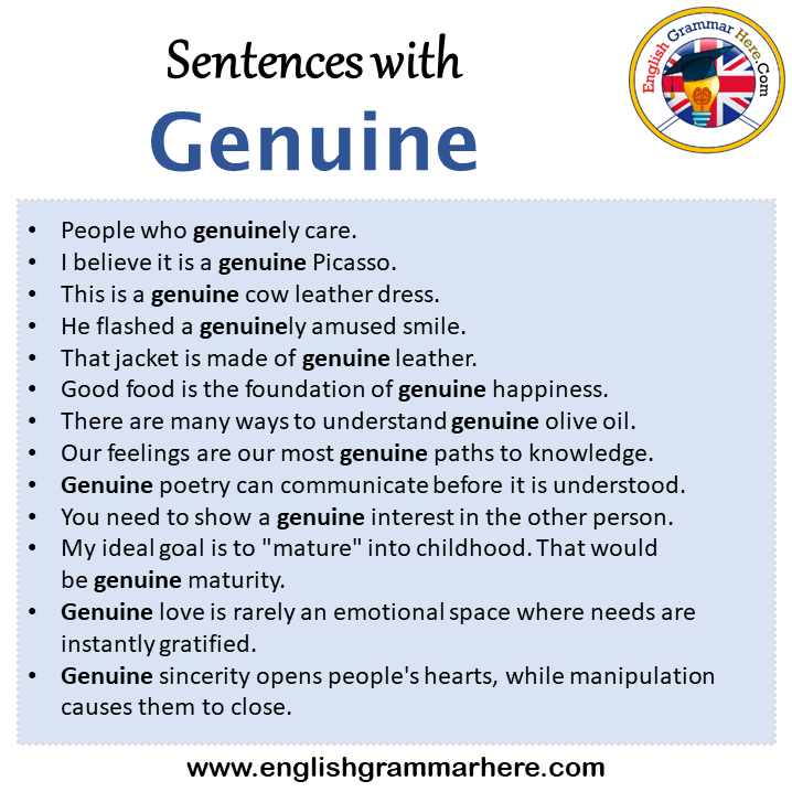 Sentences with Genuine, Genuine in a Sentence in English, Sentences For Genuine